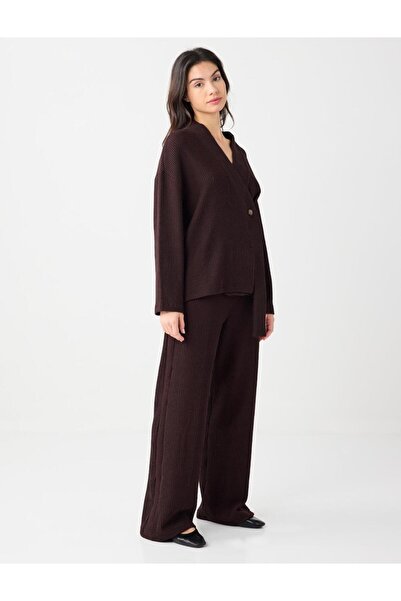 Jimmy Key Pantaloni Acı Kahve talie înaltă cu picioare largi, cu model în dungi din material subțire