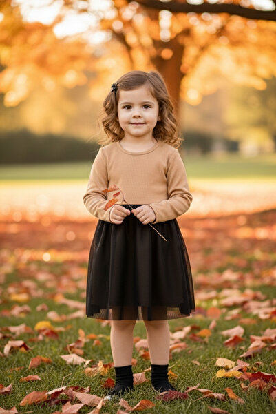 LUESS Kız Çocuk Tül Detaylı Triko Elbise(3-4 Yaş 8-9 Yaş)