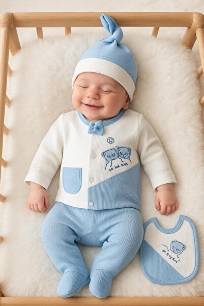 BYS BABY FASHION %100 Pamuklu Organik 10' Parça Lüks Erkek Bebek Yenidoğan Ha...