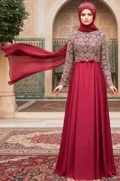 Neva Style Βραδινό φόρεμα με δαντέλα με λεπτομέρειες σε κόκκινο χρώμα 1937K