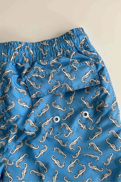 AYYILDIZ 845 Men's Blue Seahorse Patterned Sea Shorts