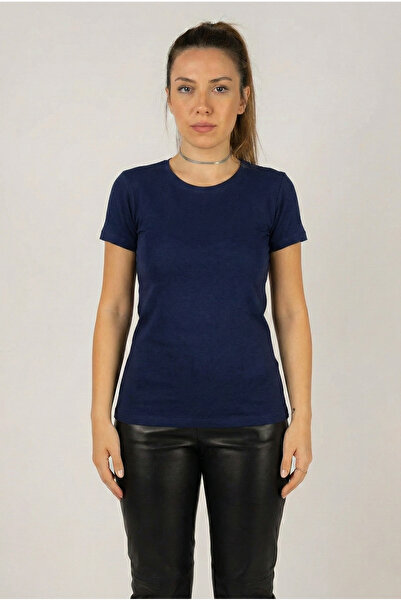 nacar çarşı Women's Licra Basic Short Sleeve Round Cycling Collar Combed Body