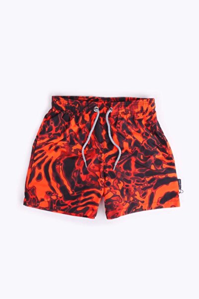 AYYILDIZ Boy - Orange and Black Patterned Swim Shorts 106