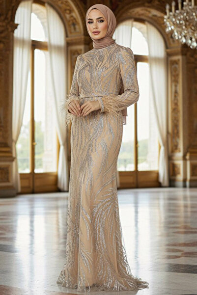 Neva Style Silvery Gold Hijab Evening Dress 23061Gold
