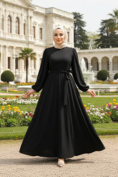 Neva Style Μαύρο Φόρεμα Hijab με Ζώνη 23101S