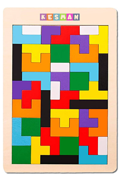 Kesman Kitap Montessori Ahşap Tetris & Blok Puzzle Zeka Oyuncağı Seti