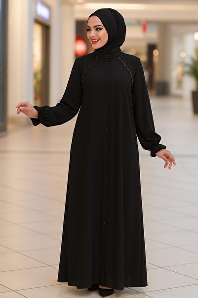 Neva Style Μαύρο Hijab με κουμπιά Ferace 45275S