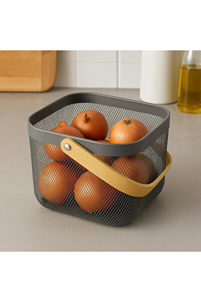 PERLAEVKAHVE Metal Mesh Multi-Purpose Storage Basket – Decorative Organizing Basket with Wooden Handle