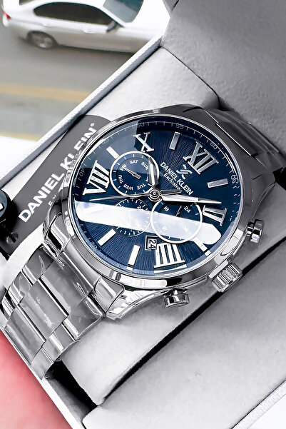 Daniel Klein Exclusive Men's Wrist Watch 3 Atm Waterproof Silver Blue Color Steel Cord Gift Bracelet Dke2134C1