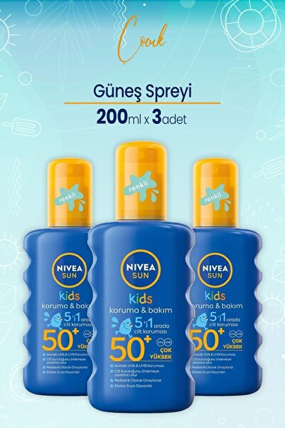 NIVEA SUN KİDS CARİNG ÇOCUK GÜNEŞ SPREYİ 50+ 200ML 3 ADET