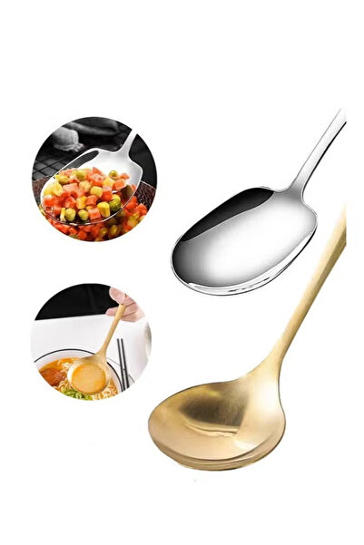 Generic 2-Piece Stainless Steel Large Portion Chef's Spoon - Silver & Gold