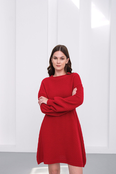 Sea Style Rochie mini tricotată cu mâneci balon