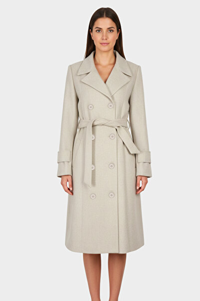 Soydan Güner Kruvaze Kuşaklı Kulplu Kaban Bej 6610