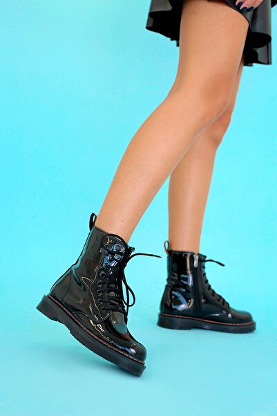 Stil Durağı Leli̇a Model 2 cm Sole New Season Boots Postal Black Leather