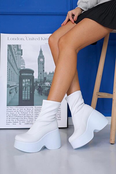 Stil Durağı EDWIN MODEL 8 CM PADDED HEEL SPITTER BOOTS WHITE