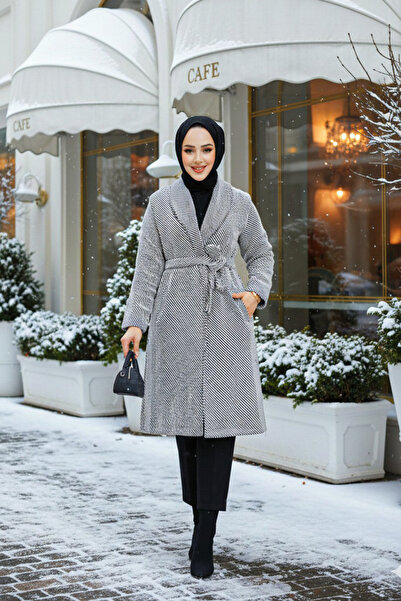 Neva Style Striped Ecru Hijab Cashmere Cap 60012E