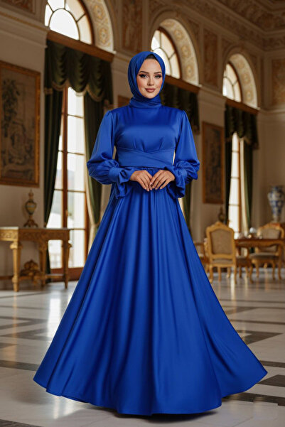 Neva Style Βραδινό φόρεμα Sax Blue Hijab Satin 5983SX