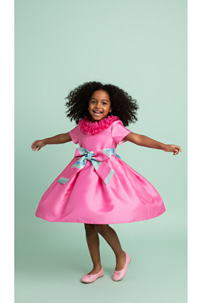 Jolanda فستان بناتي من الساتان - ملون وحزام