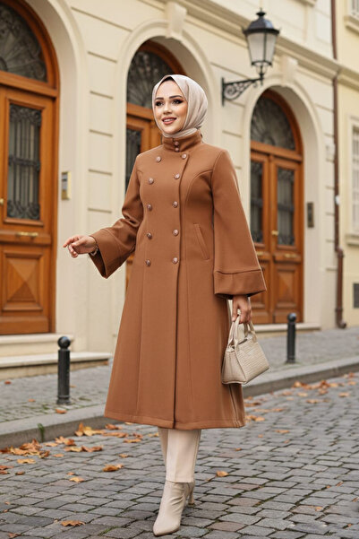 Neva Style Καστανό καστανό παλτό με ζώνη 61112TB