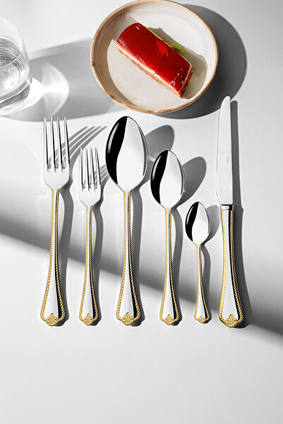 Nehir Set de tacâmuri Fulya Altın Sade pentru 6 persoane, 36 de piese, în cutie