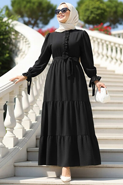 Neva Style Φόρεμα μαύρο χιτζάμπ με πλισέ 617S