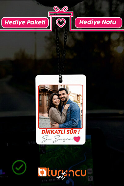 Turuncu Sticker Kişiye Özel Fotoğraflı "Dikkatli Sür" Yazılı Pleksi Araba Süs...