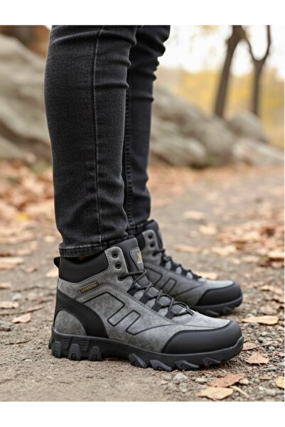 Budaks Ανδρικές μπότες με φλις αντιολισθητική θερμοσόλα, χειμερινές μπότες πεζοπορίας με κορδόνια και φερμουάρ