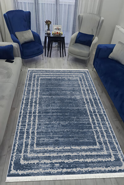 VOPTEKS Lacivert Halı Salon Halısı Makinede Yıkanabilir Halı Kaymaz Taban Halı