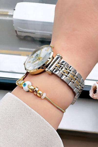 Tom Jones ساعة يد نسائية أصلية 3 ATM مقاومة للماء مع سوار فولاذي ذهبي وفضي + ...