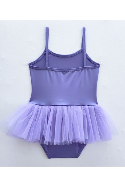 LULLY KİDS Costum de baie pentru gimnastică și balet pentru fete, tutu liliac, cu bretele de frânghie