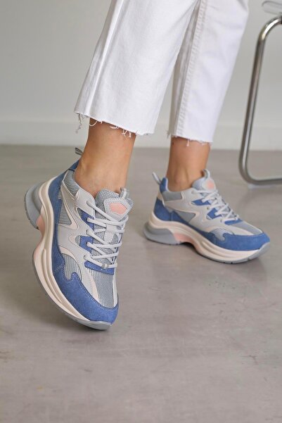 Stil Durağı 30163 MODEL 5 CM TABANLI YENİ SEZON SPOR AYAKKABI MAVI.GRI