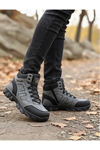 Budaks Ανδρικές μπότες με φλις αντιολισθητική θερμοσόλα, χειμερινές μπότες πεζοπορίας με κορδόνια και φερμουάρ