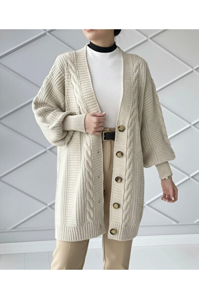 FLEX FASHION Γυναικεία χειμερινή πλεκτή ζακέτα με δημοφιλή τάση σε χρώμα πέτρας