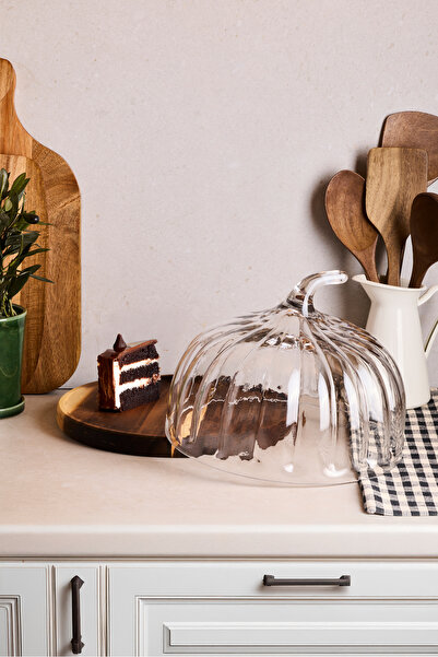 Perotti Leone Pumpkin Acacia Base Glass Cake Pan 28 cm Giant Size