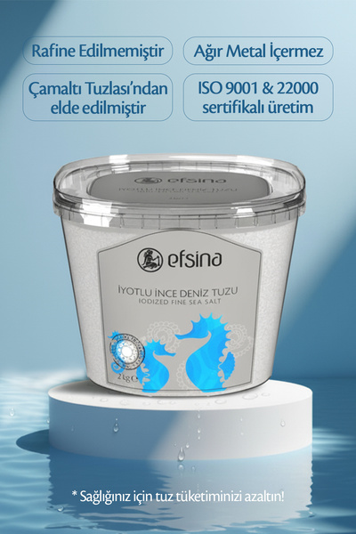 Efsina İyotlu İnce Deniz Tuzu 2 kg Rafine Edilmemiş Tuz Aile Boyu