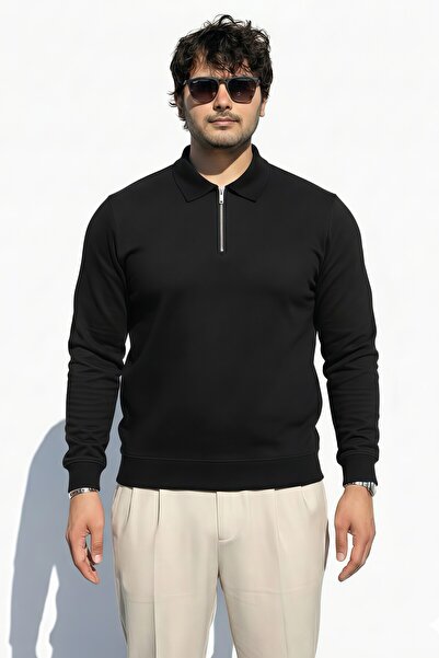 fobun Sweatshirt erkek sweatshirt kalın sweatshirt polo yaka penye fermuarlı ...