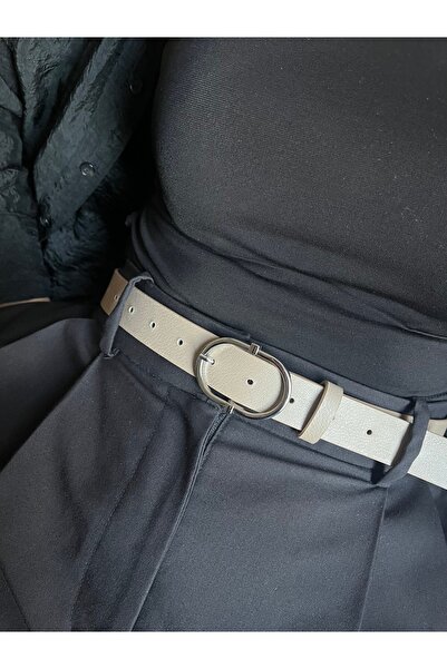 LİA KEMER Human Round Ring Patterned Women's Silver Buckle Belt Coat Belt Dress Belt Trouser Belt