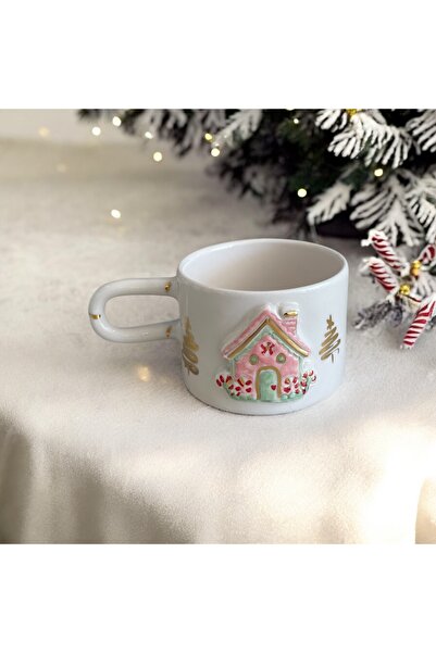 terraco ceramic كوب سيراميك مصنوع يدويًا بتفاصيل ذهبية لعيد الميلاد ورأس السنة الجديدة