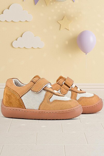 Rakerplus Bob Genuine Leather Tan Cream Barefoot Velcro Elastic Baby Sneaker Shoes