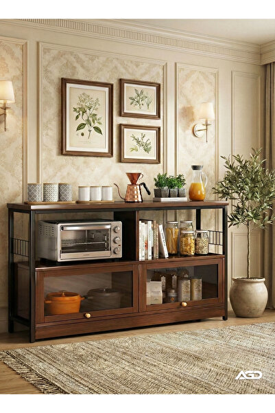 AGD Coffee cabinet, large capacity coffee table, modern minimalist home coffee corner, brown