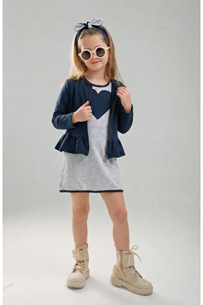 rg kidsstore Kız Çocuk Kısa Kollu Elbise, Fermuarlı Hırka ve Saç Bandı 3'lü T...