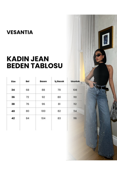 ParlaMira Blugi pentru femei, largi, cu talie înaltă și pietricele