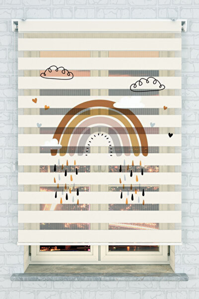 akel collection Bohem Gökkuşağı ve Yağmur Desenli Baskılı Zebra Stor Perde - ...