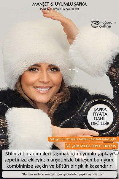 Mağazam Online Plush Faux Fur Oversleeve Fluffy Cuff Wristband - Vegan Toscana White
