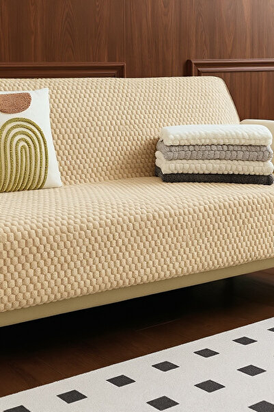 DECORA CASA HOME COLLECTİON Husă de canapea cu model de pluș cu burete anti-alunecare Husă de scaun lavabilă pentru 3 persoane 170x210