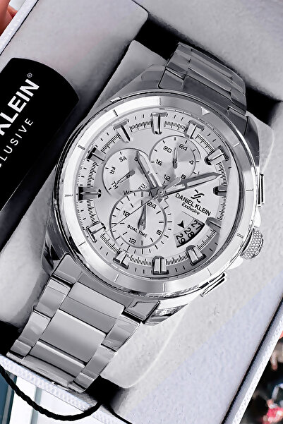 Daniel Klein ساعة يد رجالية حصرية 3 ATM مقاومة للماء فضية اللون سلك فولاذي هدية سوار Dke2044c1