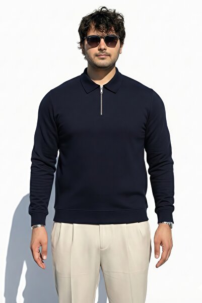 fobun Sweatshirt Men's Sweatshirt Thick Sweatshirt Polo Collar Combed Cotton ...