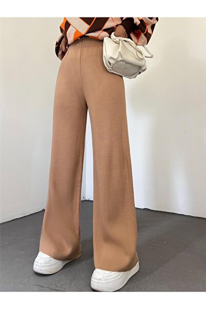 MaviMoure Γυναικείο χειμωνιάτικο άνετο πλεκτό παντελόνι με φαρδύ πόδι comfort ελαστική μέση