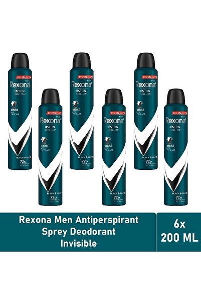Rexona Men Deodorant Invisible Black White 200 ML - 6'lı Avantaj Paketi