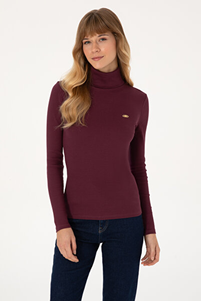 U.S. Polo Assn. سويت شيرت بياقة مدورة باللون العنابي للنساء 50313430-VR177